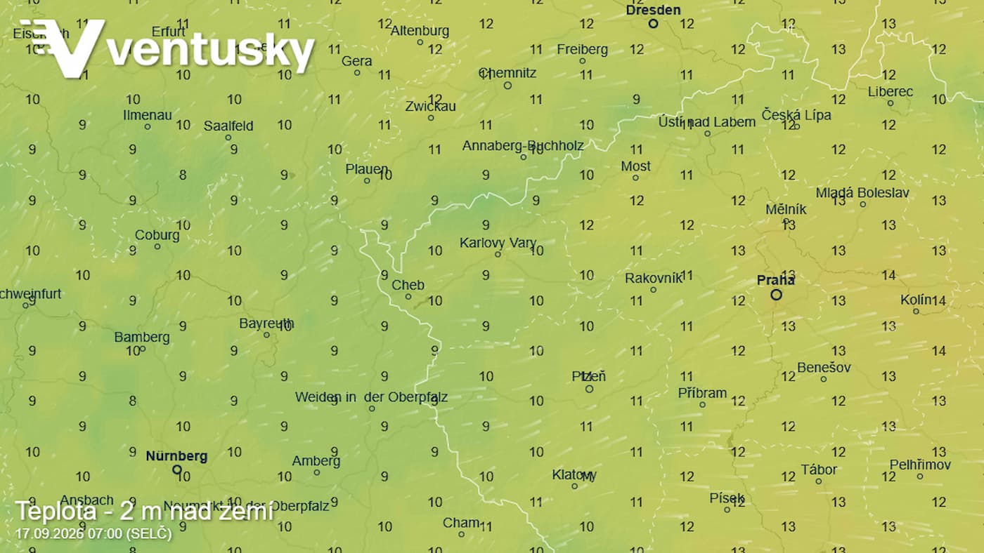 Model ICON s nižšími teploty na západě Česka